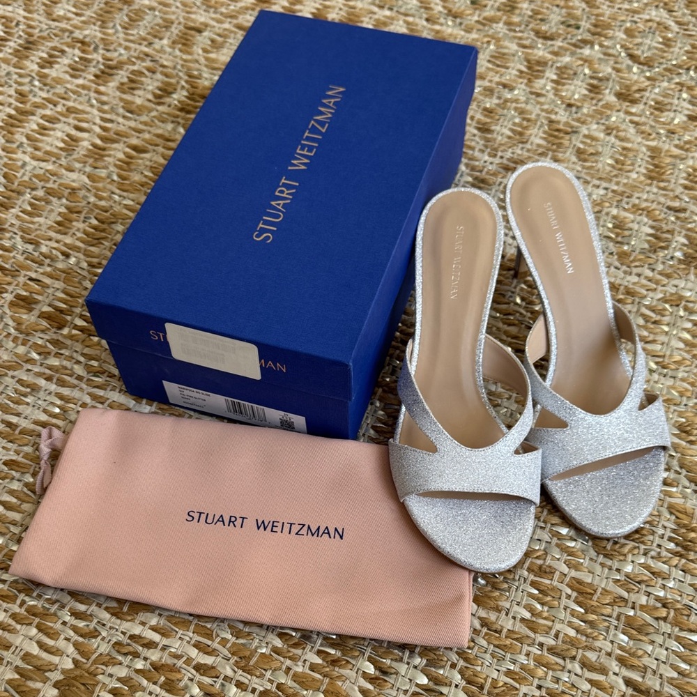 Stuart Weitzman Silver Glitter Sandals